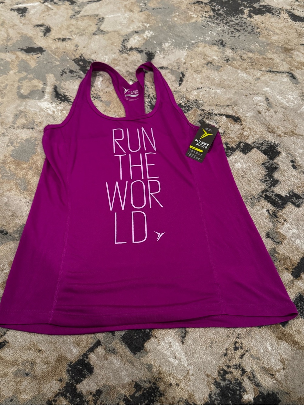 Old Navy Active Women’s Magenta Racerback Tank - Run The World Print
